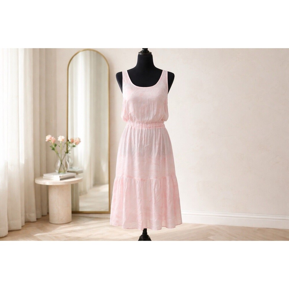 Nation Ltd Women’s Natalia 90s Drop Waist Midi Pink Marble Dress Size S Floral